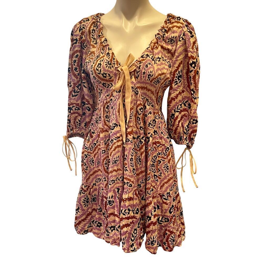 Omika Dress sz S Tan Purple Brown Omika Mini Dress